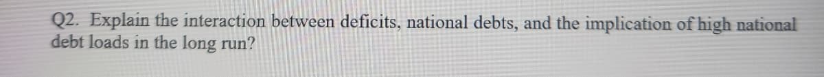 Q2. Explain the interaction between deficits, national debts, and the implication of high national
debt loads in the long run?