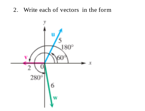 2. Write each of vectors in the form
2
280°
6
W
5
180°
