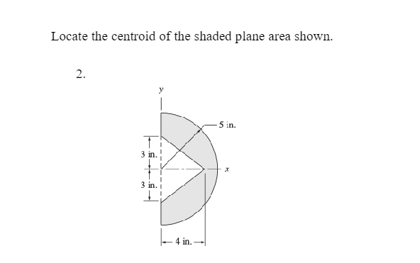 Locate the centroid of the shaded plane area shown.
2.
3 in.
3 in.
4 in.
-5 in.
X