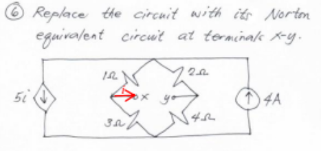 5i
Replace the circuit with its Norton
equivalent circuit at terminals x-y.
12
327
22
46
14A