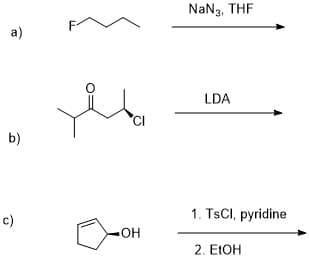 NaNg, THF
a)
LDA
b)
1. TSCI, pyridine
c)
2. ELOH
