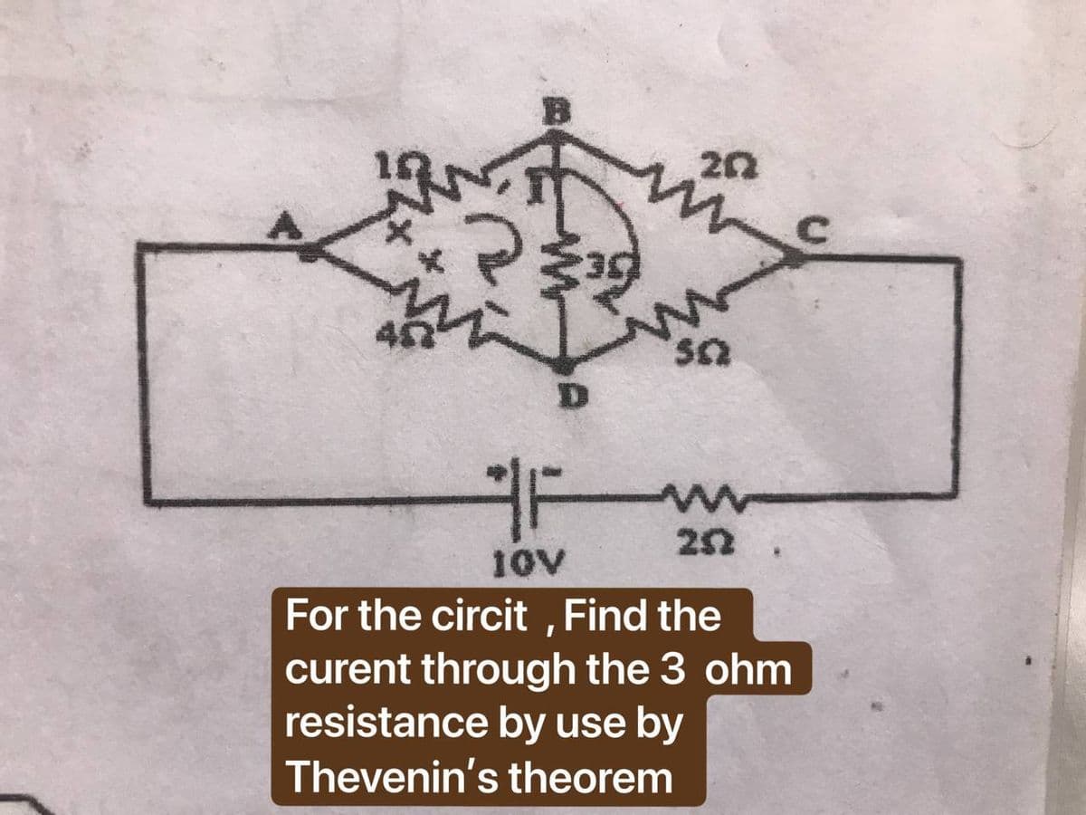 23¹9
wit
F
10V
202
552
www
252 .
For the circit, Find the
curent through the 3 ohm
resistance by use by
Thevenin's theorem