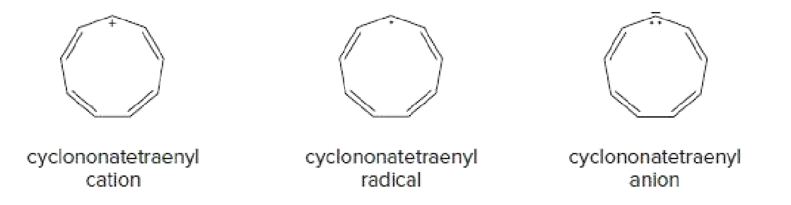 cyclononatetraenyl
cyclononatetraenyl
radical
cyclononatetraenyl
cation
anion
