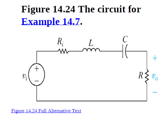 Figure 14.24 The circuit for
Example 14.7.
R;
+.
Vo
Figure 14.24 Full Alternative Text
