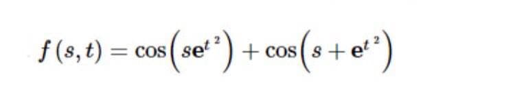 f (s, t) = cos
os(ce*) + cos(a + e*")
= Cos ( se
+ cos (s

