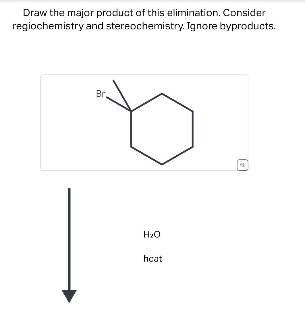Draw the major product of this elimination. Consider
regiochemistry and stereochemistry. Ignore byproducts.
Br
H₂O
heat