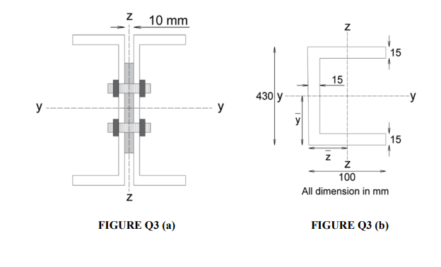 10 mm
15
15
430 y
y
-y
y -
y
15
100
All dimension in mm
FIGURE Q3 (a)
FIGURE Q3 (b)
