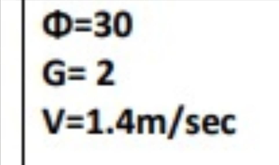 D=30
G= 2
V=1.4m/sec

