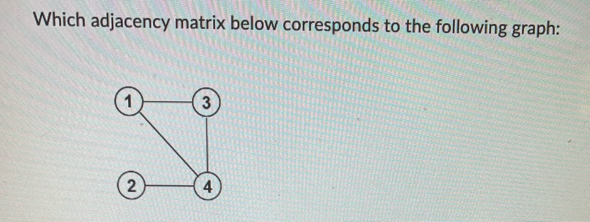 Which adjacency matrix below corresponds to the following graph:
I
2