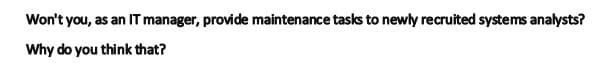 Won't you, as an IT manager, provide maintenance tasks to newly recruited systems analysts?
Why do you think that?
