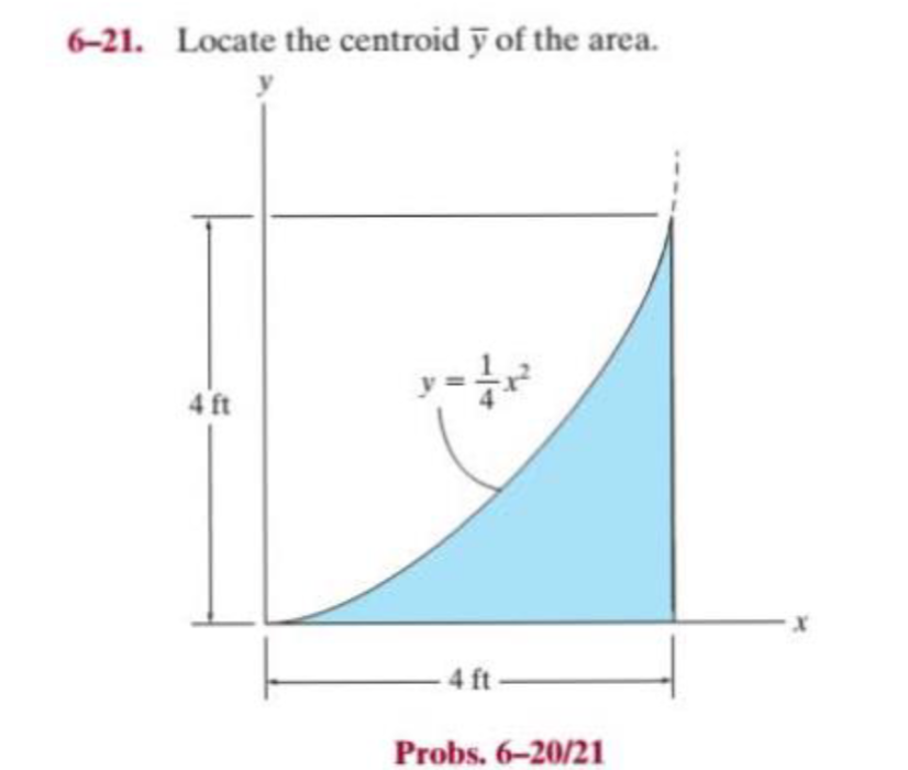 6-21. Locate the centroid y of the area.
4 ft
v=1/2²
4 ft
Probs. 6-20/21
X