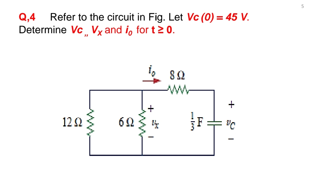Q,4
Refer to the circuit in Fig. Let Vc (0) = 45 V.
Determine Vc Vx and i, for t2 0.
82
-ww
122
62
+
**
+
