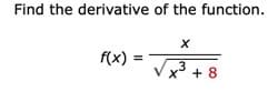 Find the derivative of the function.
f(x) =
x + 8
