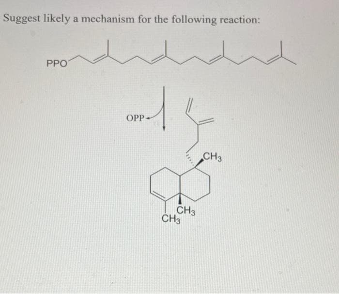 Suggest likely a mechanism for the following reaction:
PPO
ОРР
CH3
CH3
CH3
