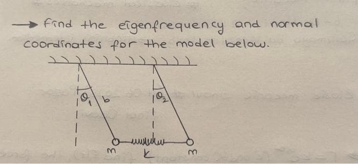 Find the eigen frequency and normal
Coordinates for the model below.
www
e
b
1
wwwww
m