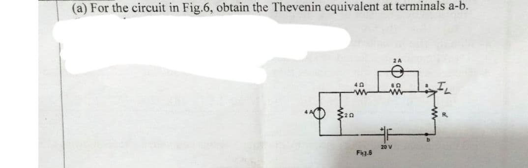 (a) For the circuit in Fig.6, obtain the Thevenin equivalent at terminals a-b.
49
ww
{20
Fig.6
60
20 V