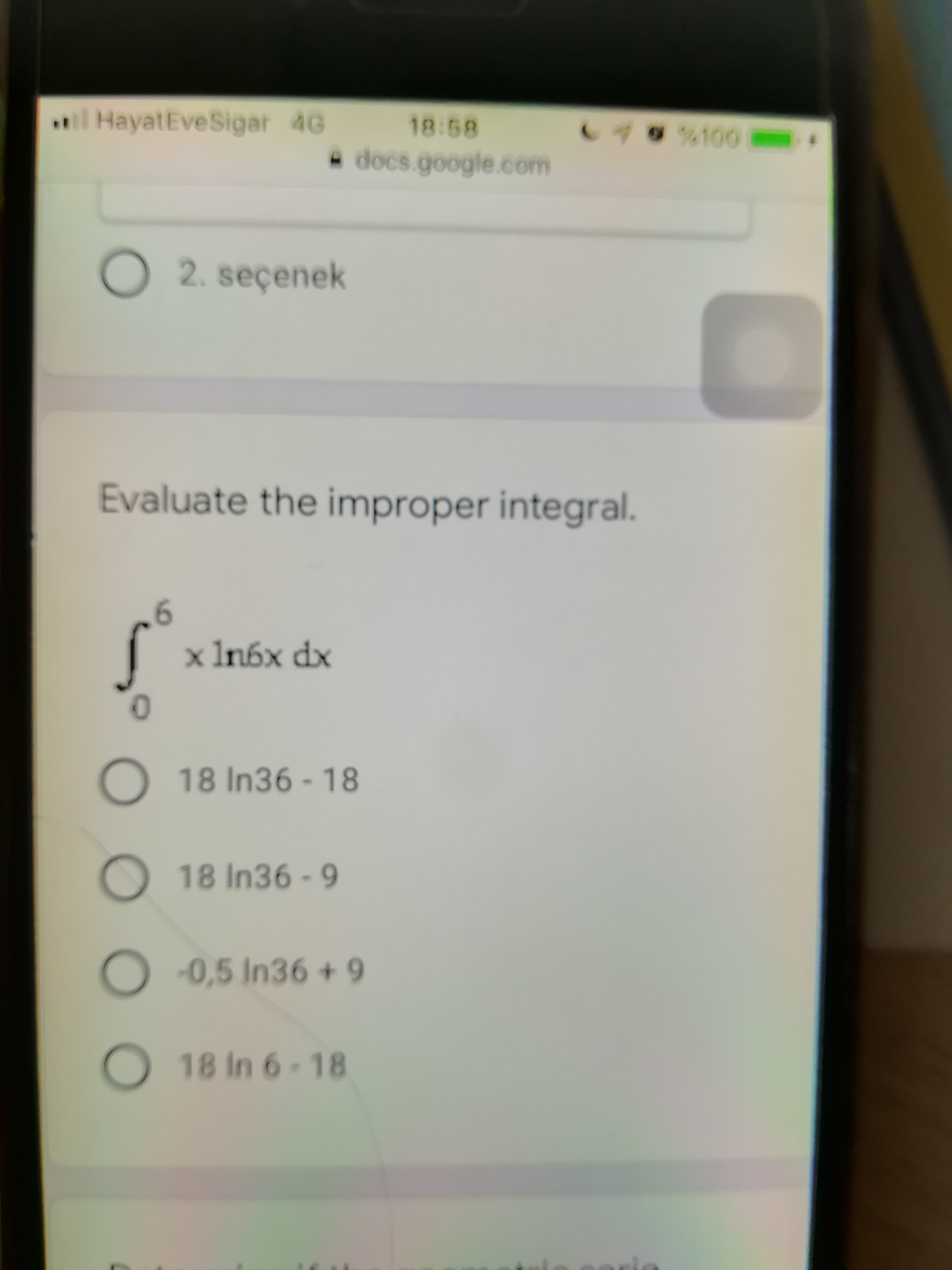 Evaluate the improper integral.
x In6x dx
0.
