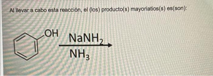 Al llevar a cabo esta reacción, el (los) producto(s) mayoriatios(s) es(son):
HO
NaNH,
NH3
