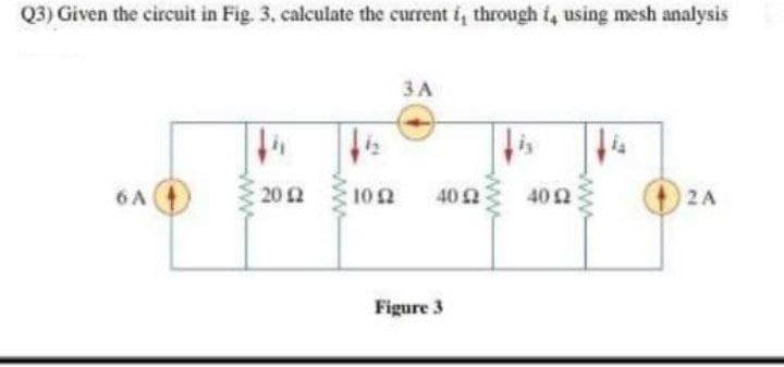 Q3) Given the circuit in Fig. 3. calculate the current i, through t, using mesh analysis
3A
th
fis
6 A
2012
10:12 40 2
2 A
Figure 3
40 2