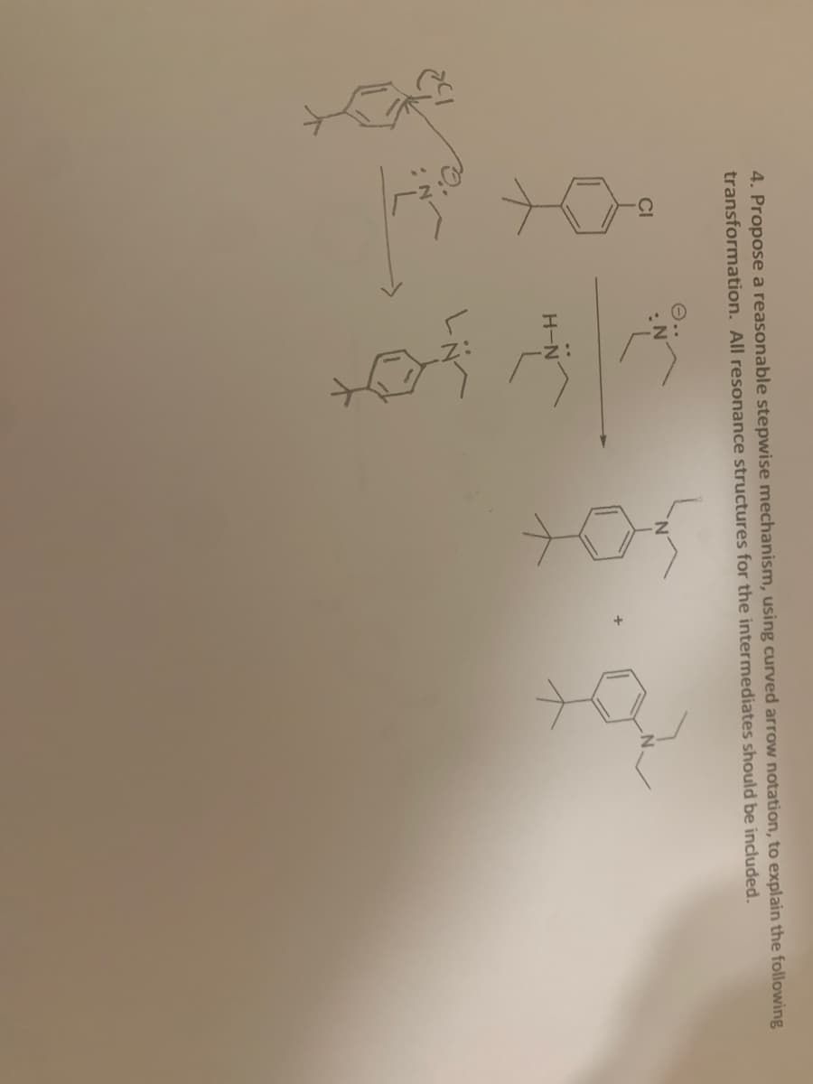 4. Propose a reasonable stepwise mechanism, using curved arrow notation, to explain the following
transformation. All resonance structures for the intermediates should be included.
H-N