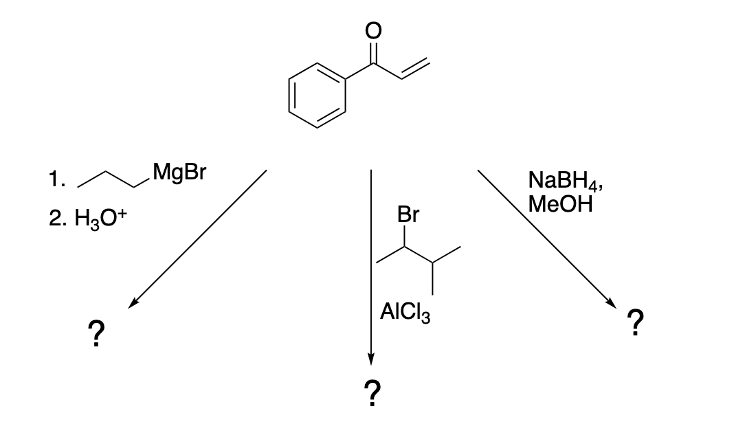 1.
2. H₂O+
?
MgBr
Br
AICI3
?
NaBH4,
MeOH
?