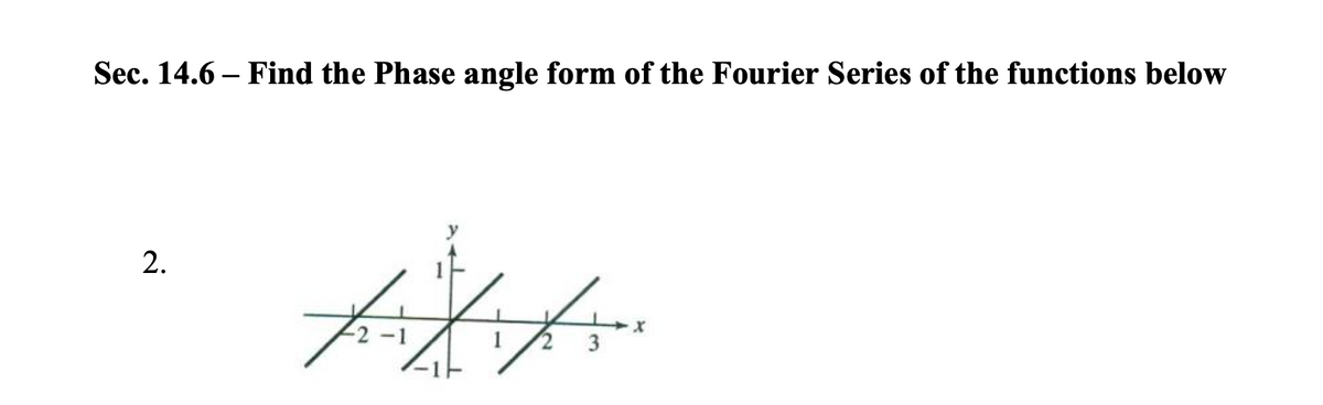 Sec. 14.6 – Find the Phase angle form of the Fourier Series of the functions below
2.
