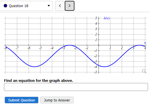 Question 18
Find an equation for the graph above.
Submit Question
Jump to Answer
17
54
3
2
my
-1
h(w)