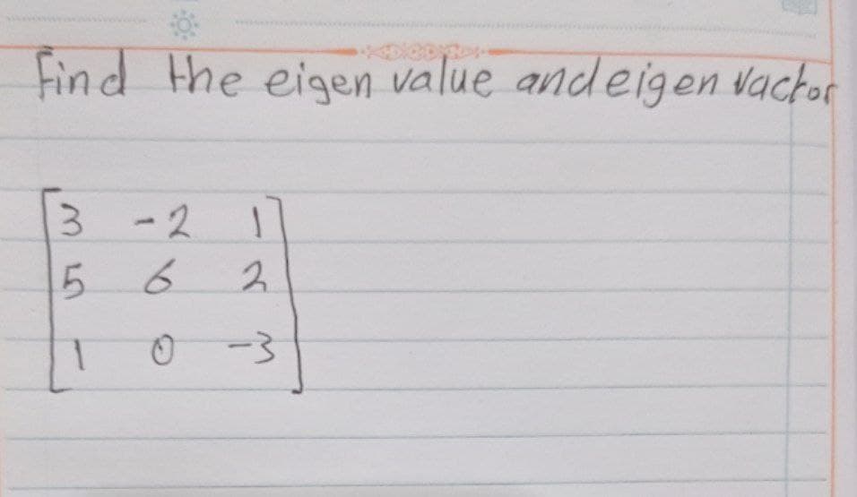 Find the eigen value andeigen vactor
3 -2
15
2.
1.
-3
