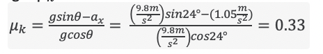 9.8m
s2
'9.8m
gsin0-ax
)sin24°-(1.05)
0.33
gcose
()cos24°
