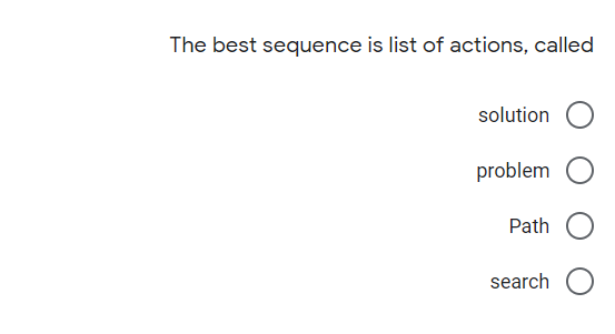 The best sequence is list of actions, called
solution
problem
Path
search
