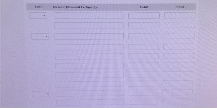 Date
Account Titles and Explanation.
Debit
Credit