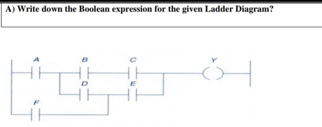 A) Write down the Boolean expression for the given Ladder Diagram?
F
B
D
C
E
허