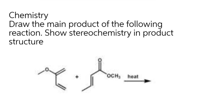 Chemistry
Draw the main product of the following
reaction. Show stereochemistry in product
structure
OCH, heat
