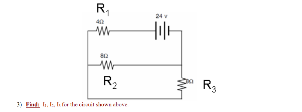 24 v
4Ω
8Ω
2
3) Find: I, Ib, Is for the circuit shown above

