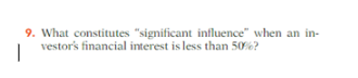 9. What constitutes "significant influence" when an in-
vestor's financial interest is less than 50%?
|