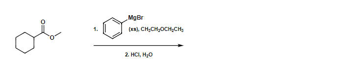 1.
MgBr
(xs), CH3CH₂OCH₂CH3
2. HCI, H₂O