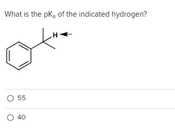 What is the pk, of the indicated hydrogen?
O 55
O 40