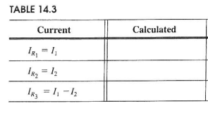 TABLE 14.3
Current
Calculated
IR₁ = 1₁
1R₂ = 12
183 = 11-12