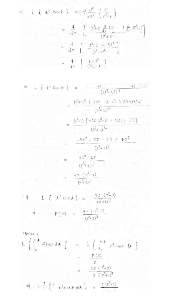 Li t Cod t } = (-tỷ d
ds
SP
[
1 - s?
ds
(s+ 13° (-R8) - (1-s³) a (s+1) (2 s)
(s4 1) T
(s'41) [ -2s (s%v - 1S ( 1-s°)]
(s 1)+
-Rs - R5 - †S + +s³
%3D
F(S)
Hence ,
F(S)
