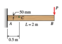 P
-50 mm
A
L= 2 m
B
0.5 m.

