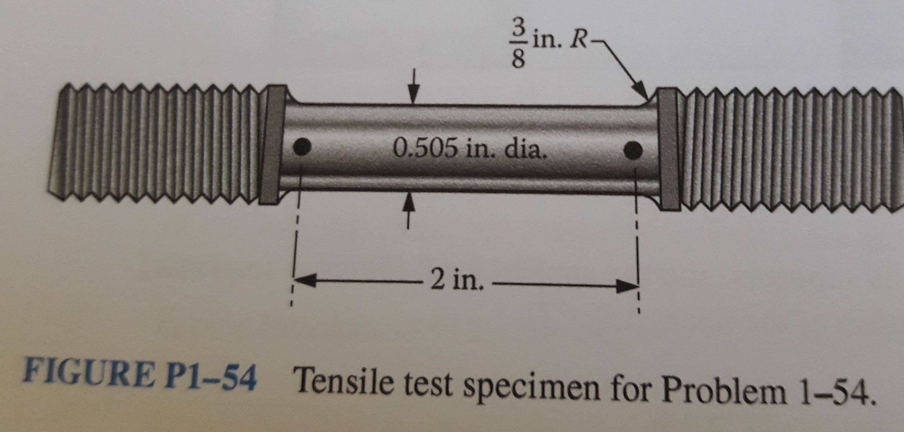 in. R
0.505 in. dia.
2 in.
FIGURE P1-54
Tensile test specimen for Problem 1-54.
3/8
