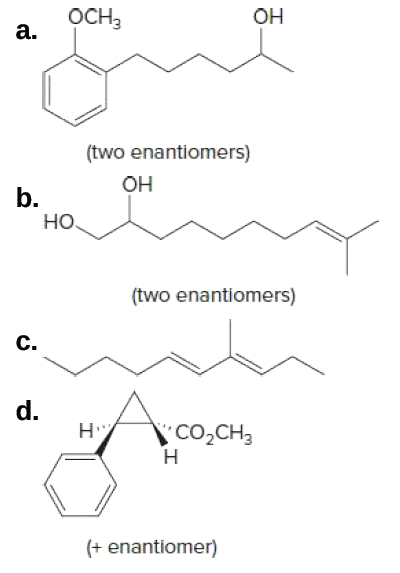 OCH,
a.
ОН
(two enantiomers)
он
b.
но.
(two enantiomers)
C.
d.
Co,CH3
Н
(+ enantiomer)
