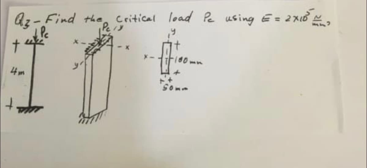 Qz- Find the, Critical load Pe using E=2x1ổ
Pc
Pery
4m
