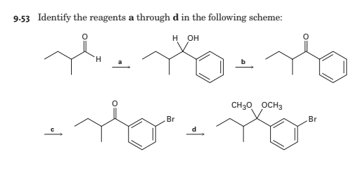 9-53 Identify the reagents a through d in the following scheme:
H OH
H.
CH30 OCH3
Br
Br
