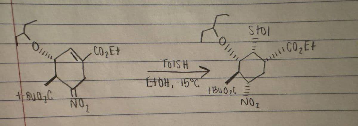 BUO₂C
น
NO
CO₂E+
TOISH
EtOH,-15°C
Stol
+BU0C
NO₂
CO₂Et