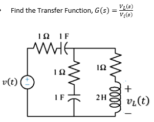 VL(s)
- Find the Transfer Function, G(s):
Vi(s)
IN IF
IN
v(t)
IF
2H
vr(t)
