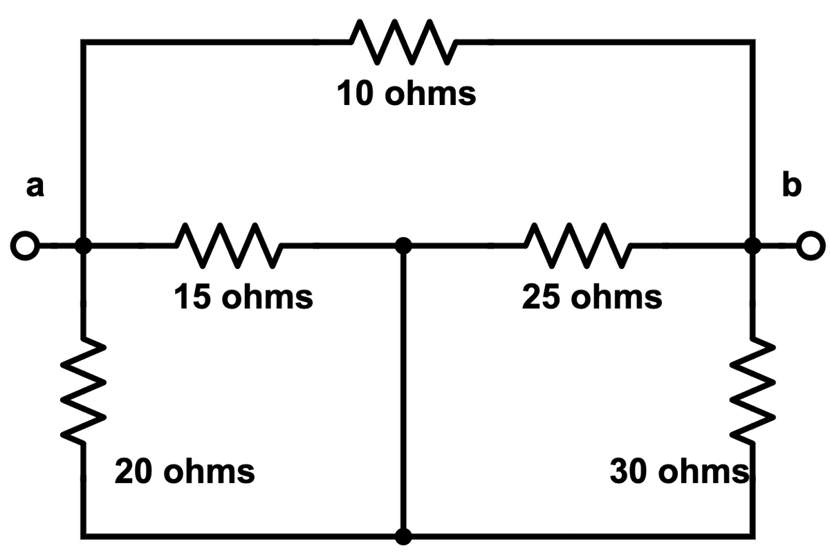 a
M
15 ohms
20 ohms
M
10 ohms
M
25 ohms
30 ohms
b