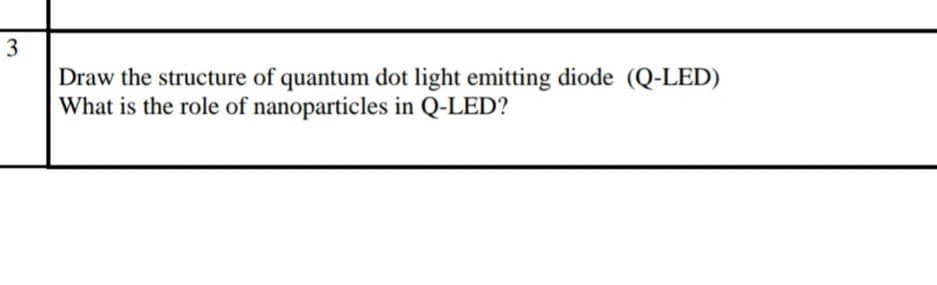3
Draw the structure of quantum dot light emitting diode (Q-LED)
What is the role of nanoparticles in Q-LED?