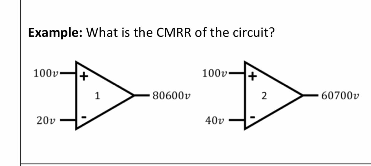Example: What is the CMRR of the circuit?
100v
100v•
1
80600v
2
· 60700v
20v
40v
