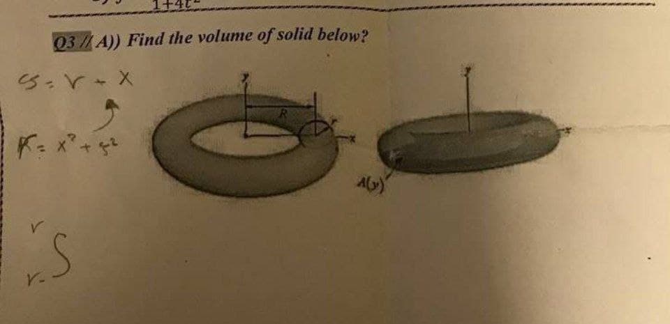 03 // A)) Find the volume of solid below?
A(y)
S=V+X
K= x² + 3²
S
